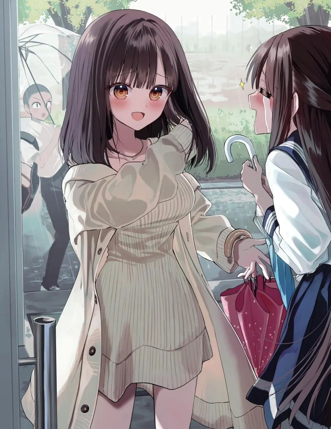 动漫壁纸 | 坐在廊下听雨，时间慢得如同凝固